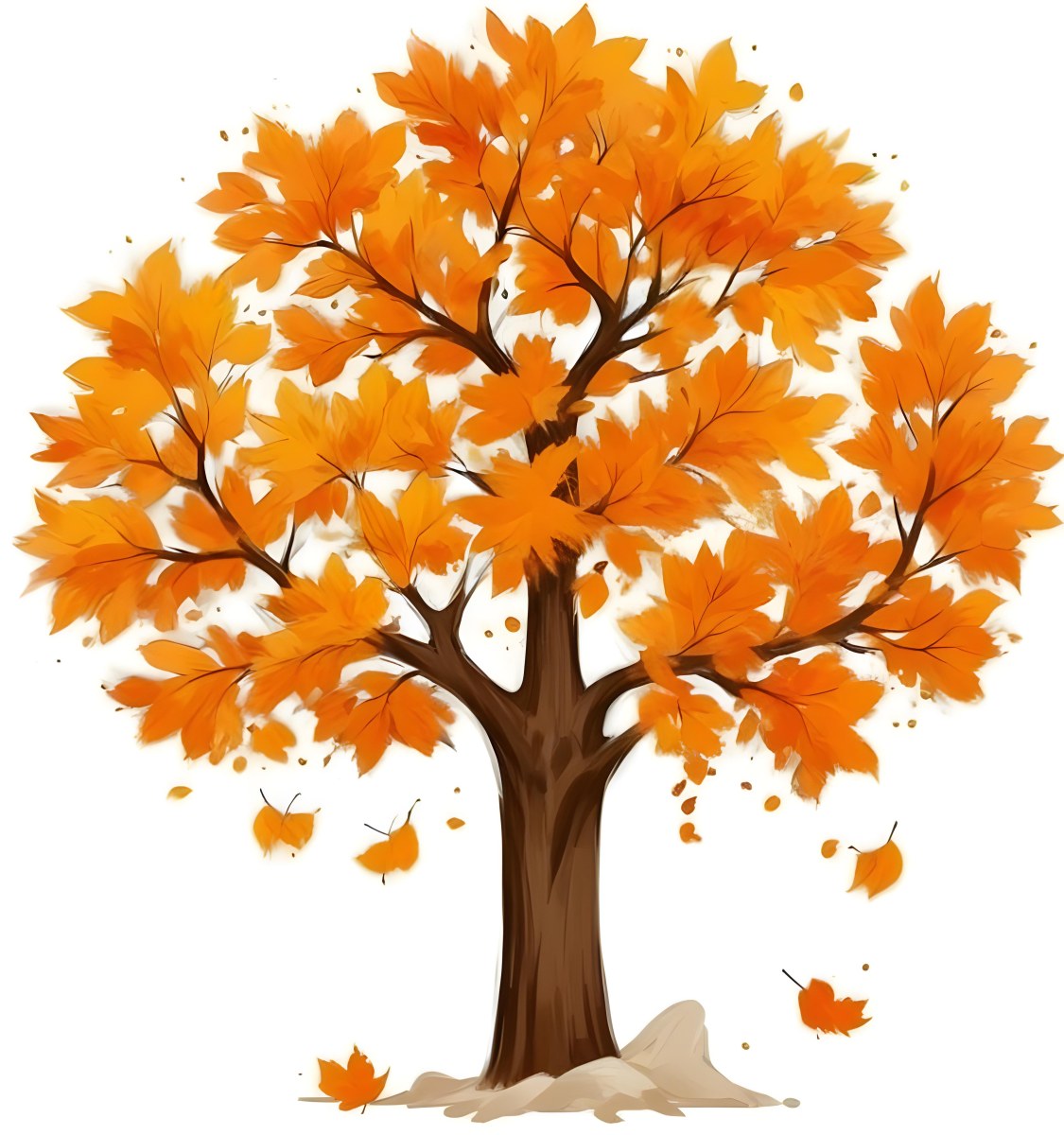 Digital Painting A Tree With Orange Leaves In Autumn White Background Bold And Slim Lines Brush Strokes 90 70f9