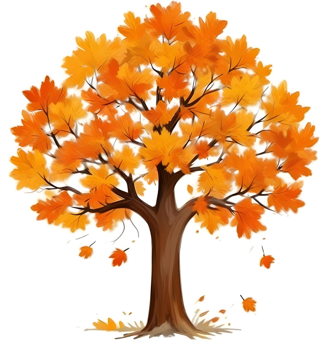 Digital Painting A Tree With Orange Leaves In Autumn White Background Bold And Slim Lines Brush Strokes 91 31c3