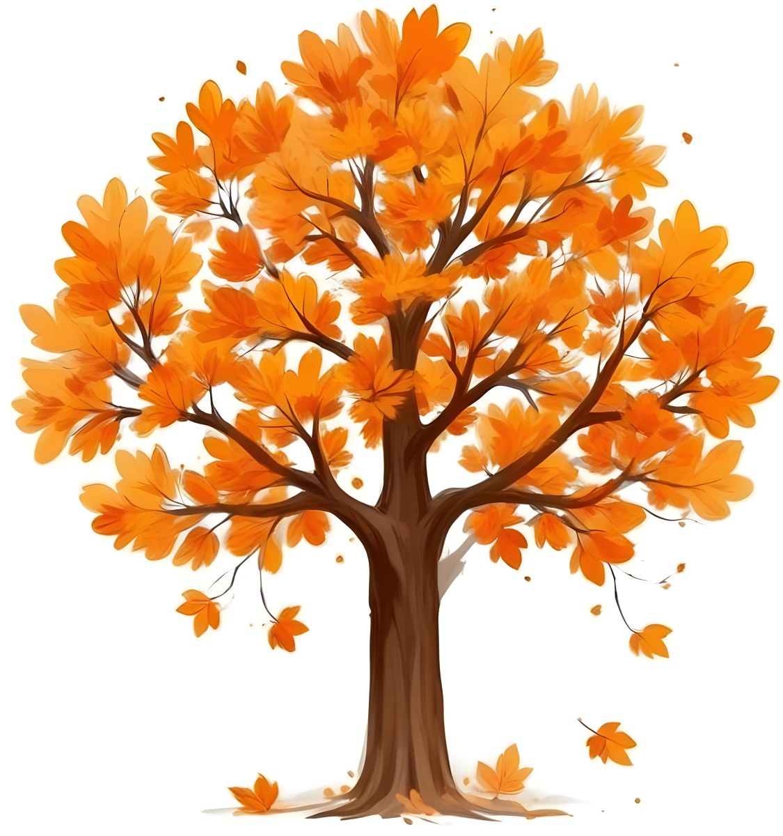 Digital Painting A Tree With Orange Leaves In Autumn White Background Bold And Slim Lines Brush Strokes 92 3d5a
