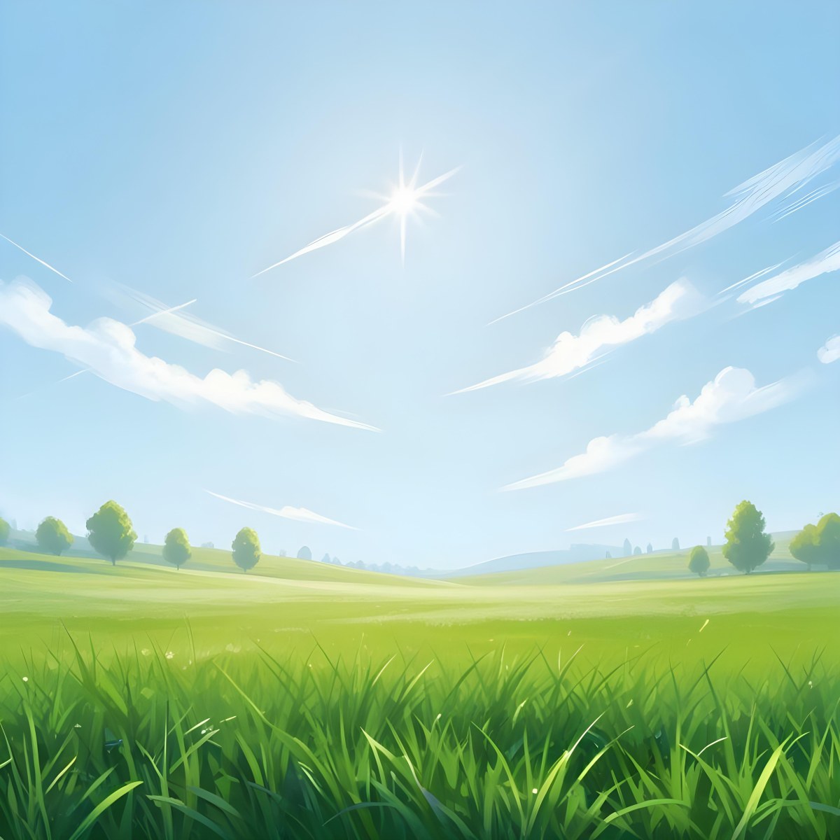 Digital Painting Green Grass Field With A Clear Blue Sky And Bright Sunlight Creating A Fresh And Vibrant Outdoor Scene Perfect For A Sunny Day Bold And Slim Lines Brush Strokes 11 3725