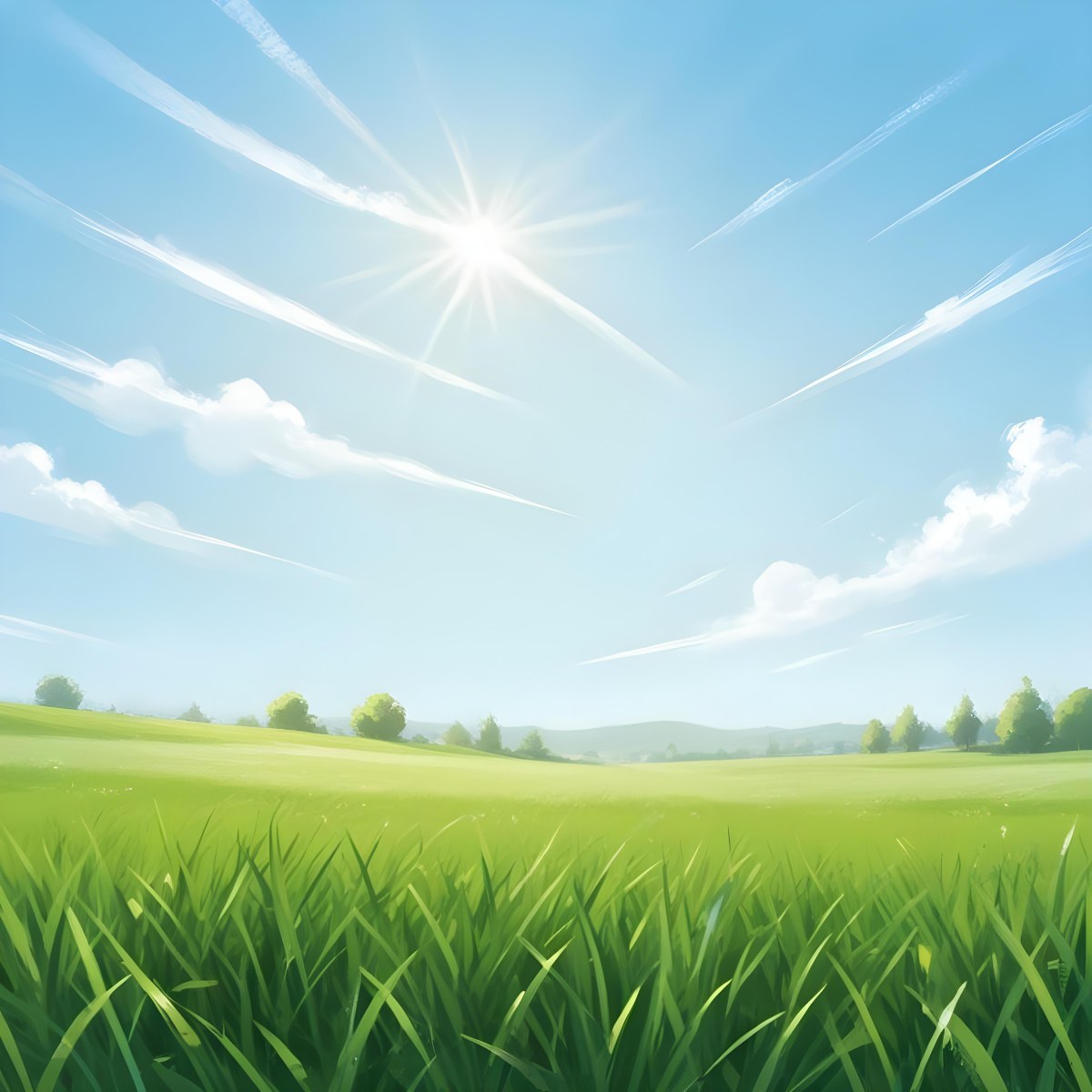 Digital Painting Green Grass Field With A Clear Blue Sky And Bright Sunlight Creating A Fresh And Vibrant Outdoor Scene Perfect For A Sunny Day Bold And Slim Lines Brush Strokes 36 56cd