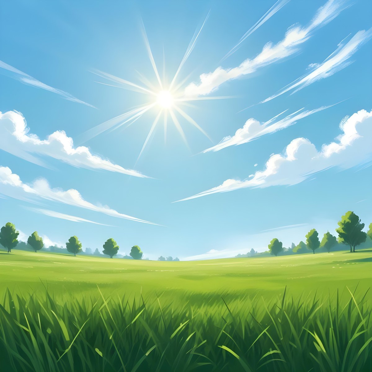 Digital Painting Green Grass Field With A Clear Blue Sky And Bright Sunlight Creating A Fresh And Vibrant Outdoor Scene Perfect For A Sunny Day Bold And Slim Lines Brush Strokes 38 35d6