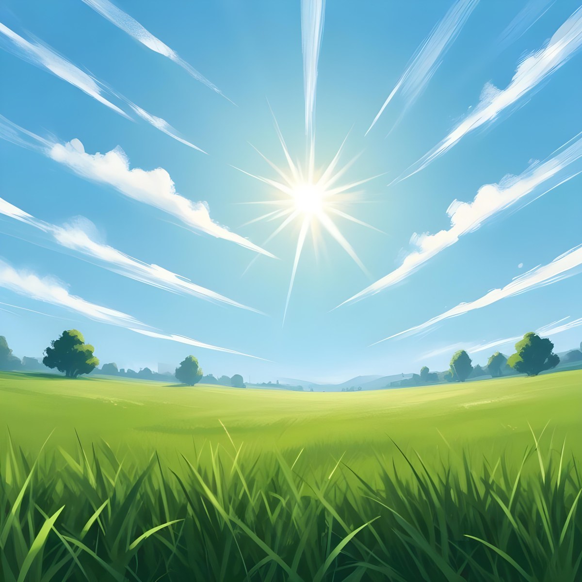 Digital Painting Green Grass Field With A Clear Blue Sky And Bright Sunlight Creating A Fresh And Vibrant Outdoor Scene Perfect For A Sunny Day Bold And Slim Lines Brush Strokes 4 9e7f