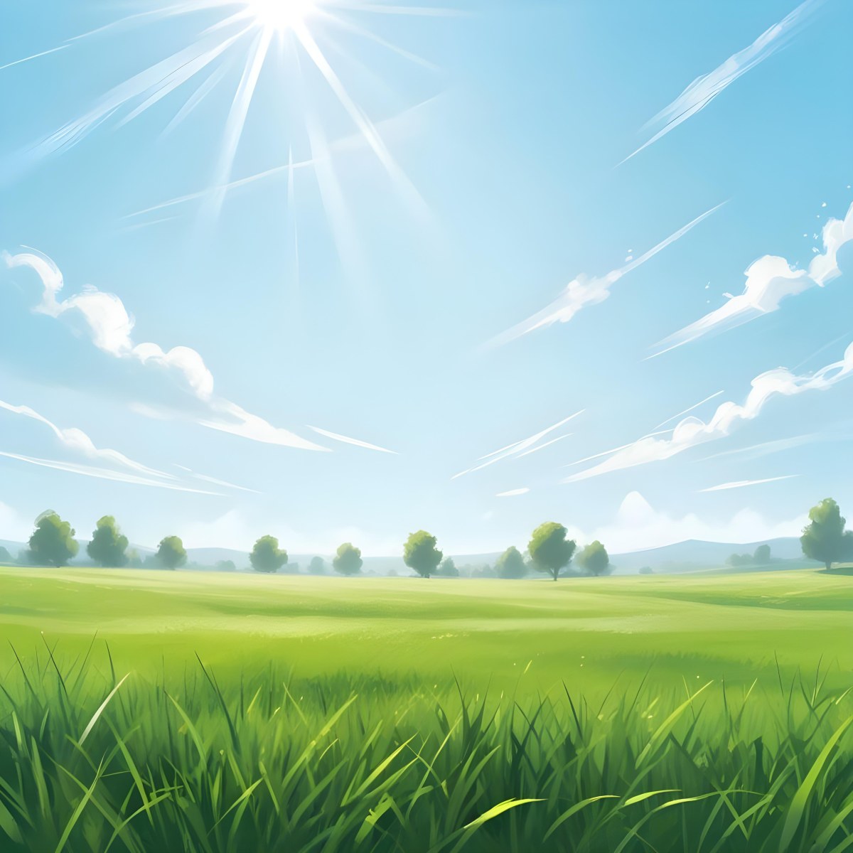 Digital Painting Green Grass Field With A Clear Blue Sky And Bright Sunlight Creating A Fresh And Vibrant Outdoor Scene Perfect For A Sunny Day Bold And Slim Lines Brush Strokes 44 93c6