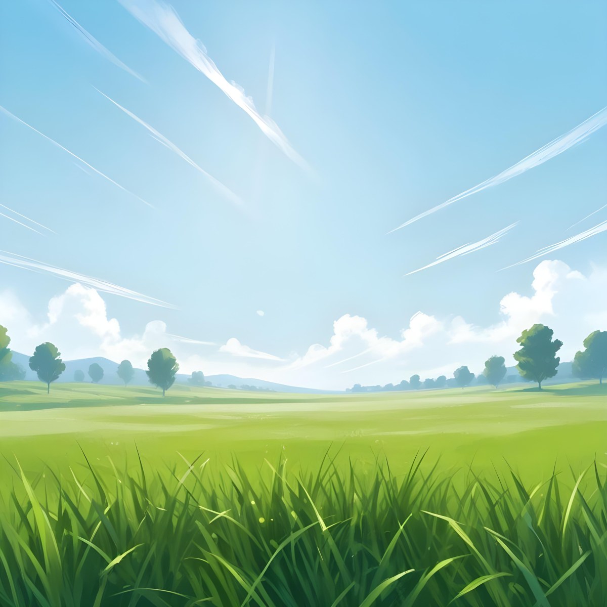 Digital Painting Green Grass Field With A Clear Blue Sky And Bright Sunlight Creating A Fresh And Vibrant Outdoor Scene Perfect For A Sunny Day Bold And Slim Lines Brush Strokes 5 D9b9