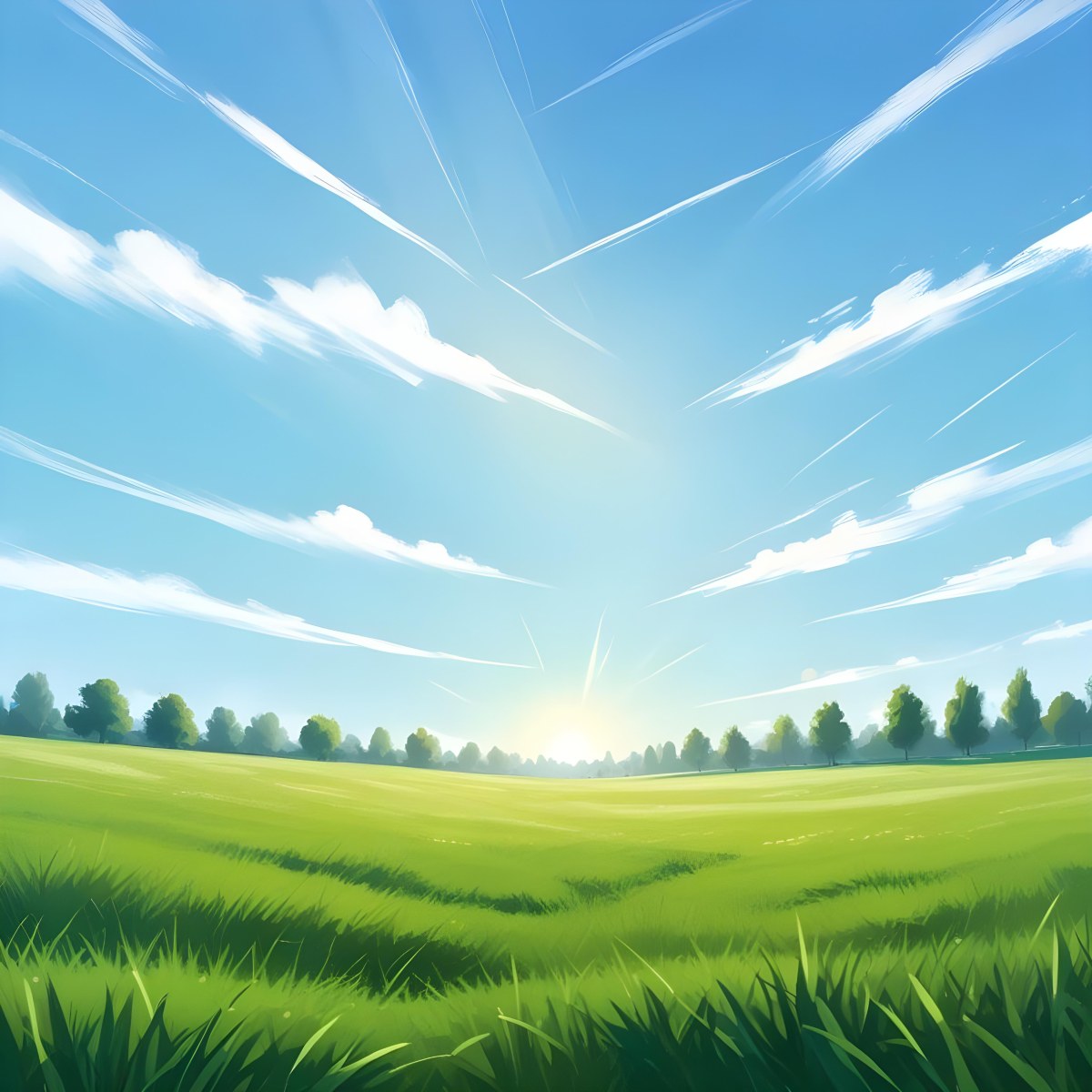 Digital Painting Green Grass Field With A Clear Blue Sky And Bright Sunlight Creating A Fresh And Vibrant Outdoor Scene Perfect For A Sunny Day Bold And Slim Lines Brush Strokes 8 77a5