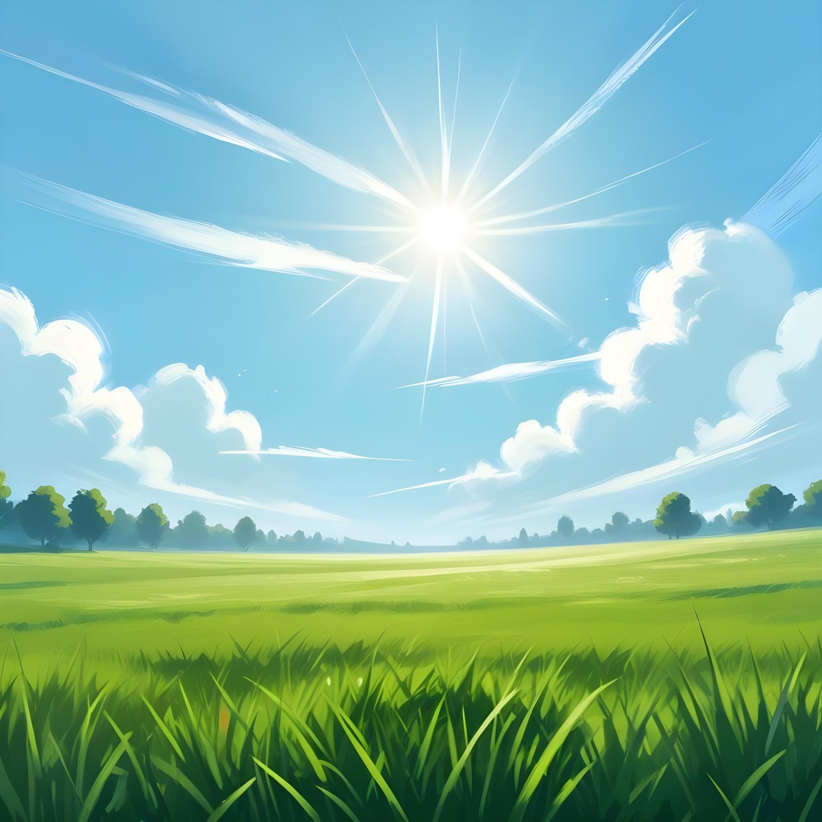Digital Painting Green Grass Field With A Clear Blue Sky And Bright Sunlight Creating A Fresh And Vibrant Outdoor Scene Perfect For A Sunny Day Bold And Slim Lines Brush Strokes 9 7ac2