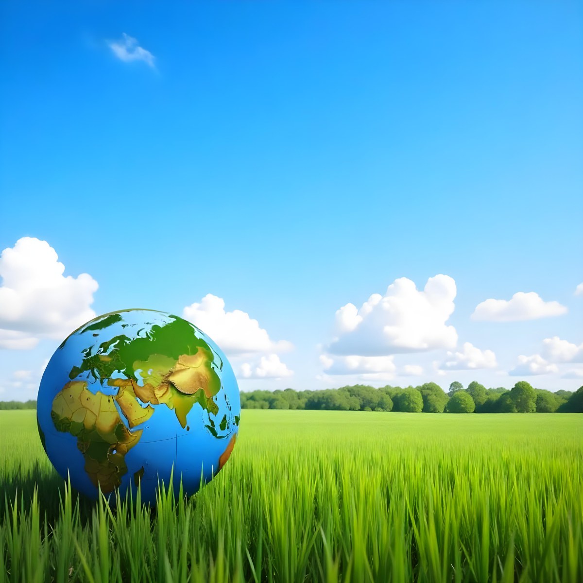 Earth Globe On A Green Grass Field Blue Sky With White Clouds Vibrant Colors Sunny Day Peaceful Atmosphere Environmental Theme Nature Background 19 Aa7f
