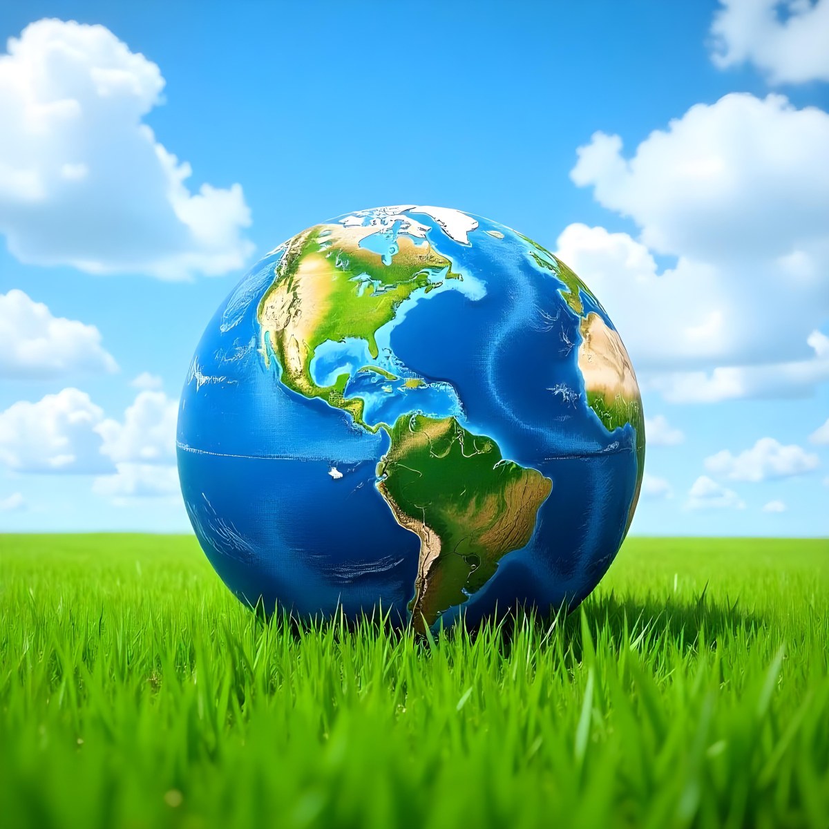 Earth Globe On A Green Grass Field Blue Sky With White Clouds Vibrant Colors Sunny Day Peaceful Atmosphere Environmental Theme Nature Background 22 10f1