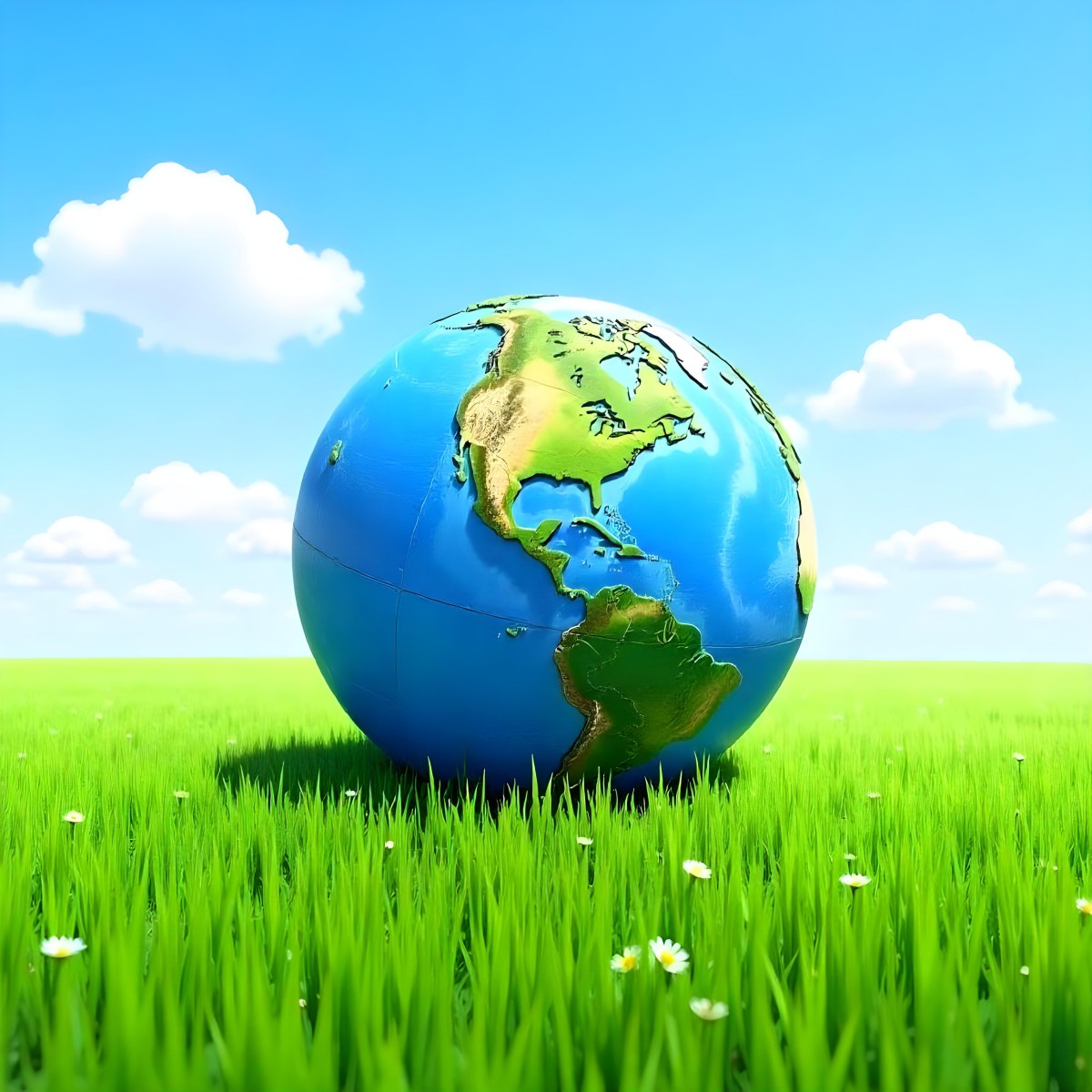 Earth Globe On A Green Grass Field Blue Sky With White Clouds Vibrant Colors Sunny Day Peaceful Atmosphere Environmental Theme Nature Background 32 6d9b