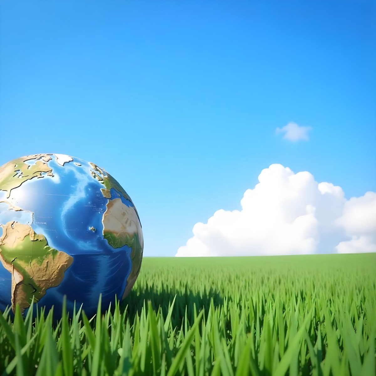 Earth Globe On A Green Grass Field Blue Sky With White Clouds Vibrant Colors Sunny Day Peaceful Atmosphere Environmental Theme Nature Background 35 3800