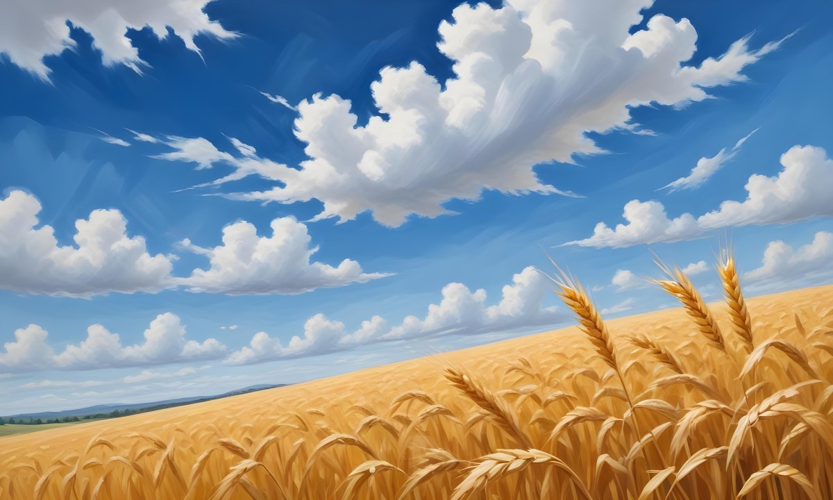 Golden Wheat Field With Tall Stalks Against A Backdrop Of Blue Sky And Fluffy White Clouds 6 2d7e