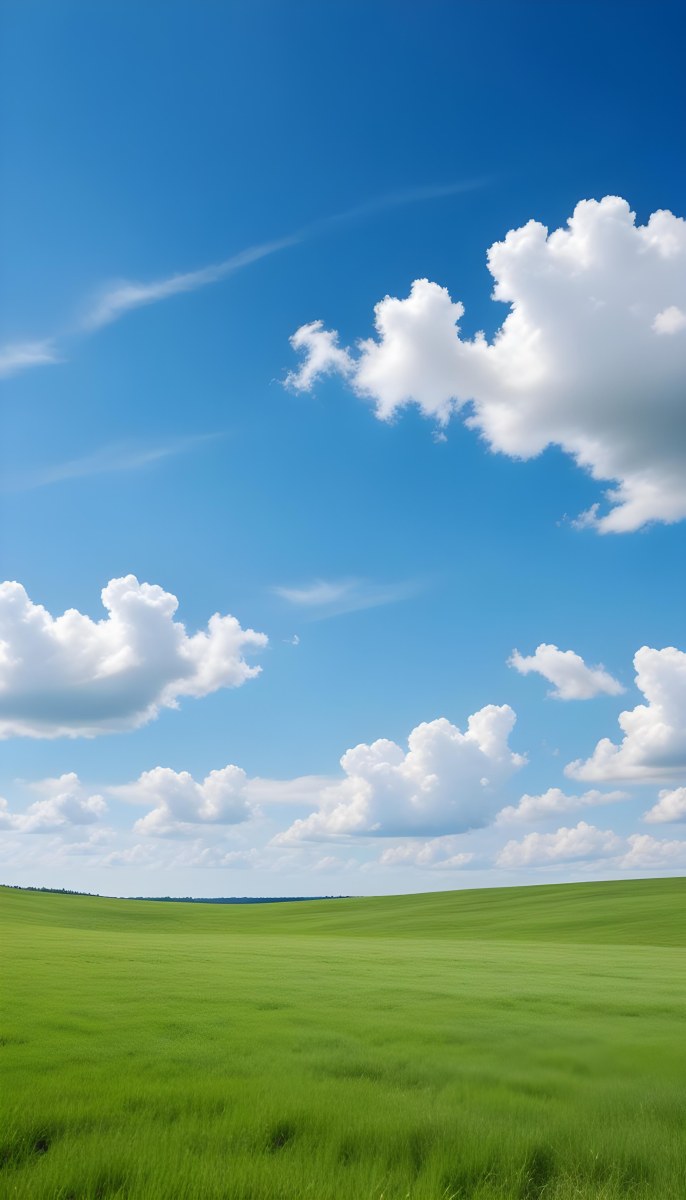 Green Field With A Blue Sky And White Clouds Sunny Day Clear Weather Open Space Natural Light Vibrant Colors 30 0589