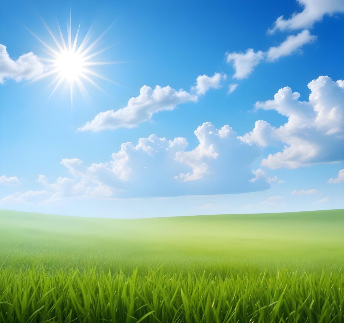 Green Grass Field Under A Blue Sky With Clouds And Sun 5 3db2