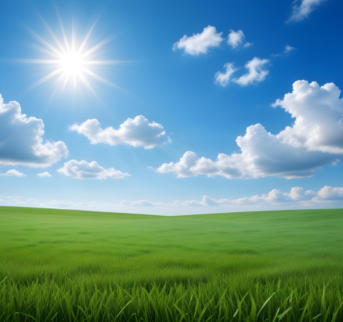 Green Grass Field Under A Blue Sky With Clouds And Sun 7 237d