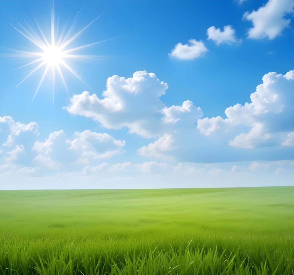Green Grass Field Under A Blue Sky With Clouds And Sun 8 83af