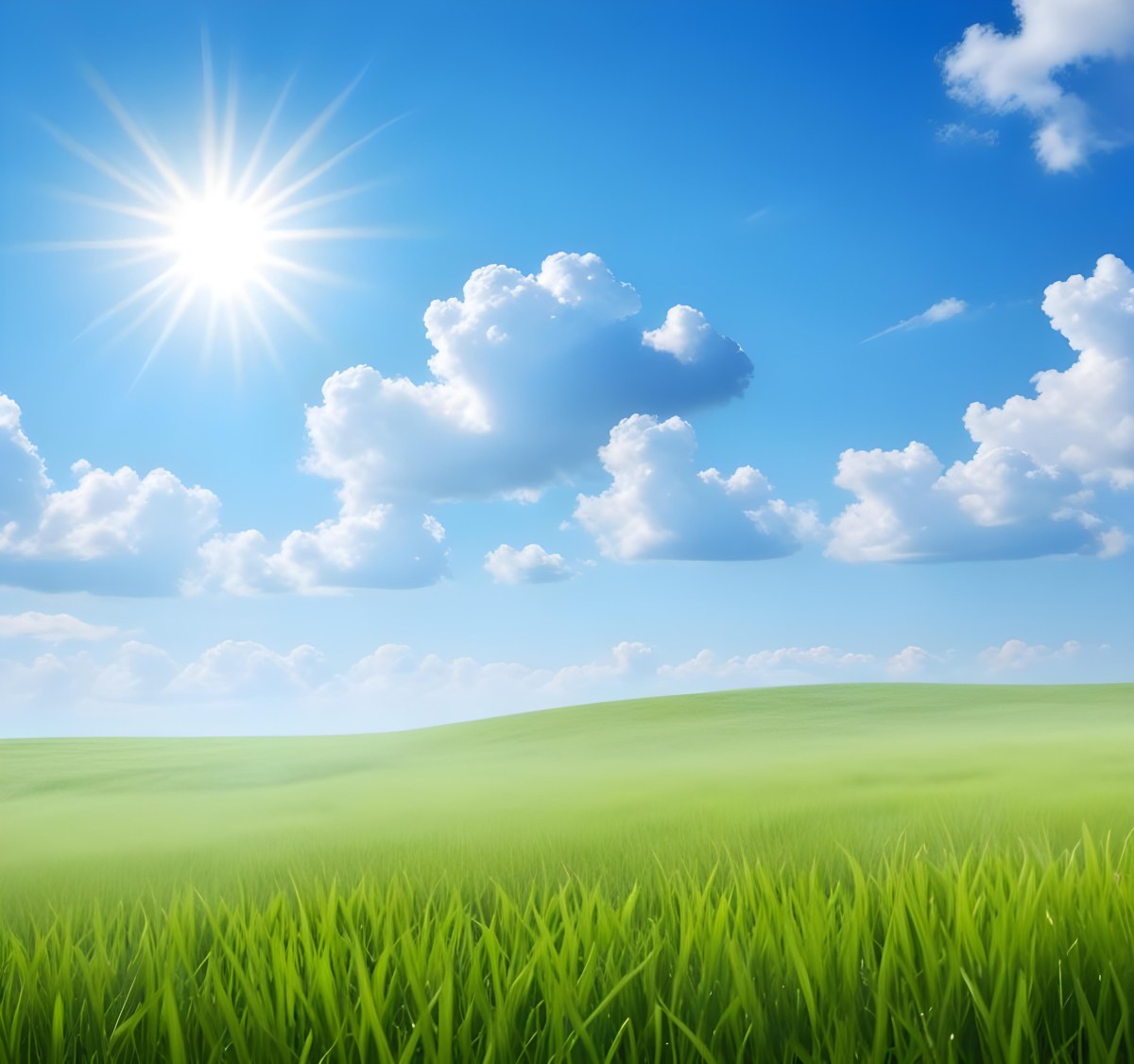 Green Grass Field Under A Blue Sky With Clouds And Sun 9 F487