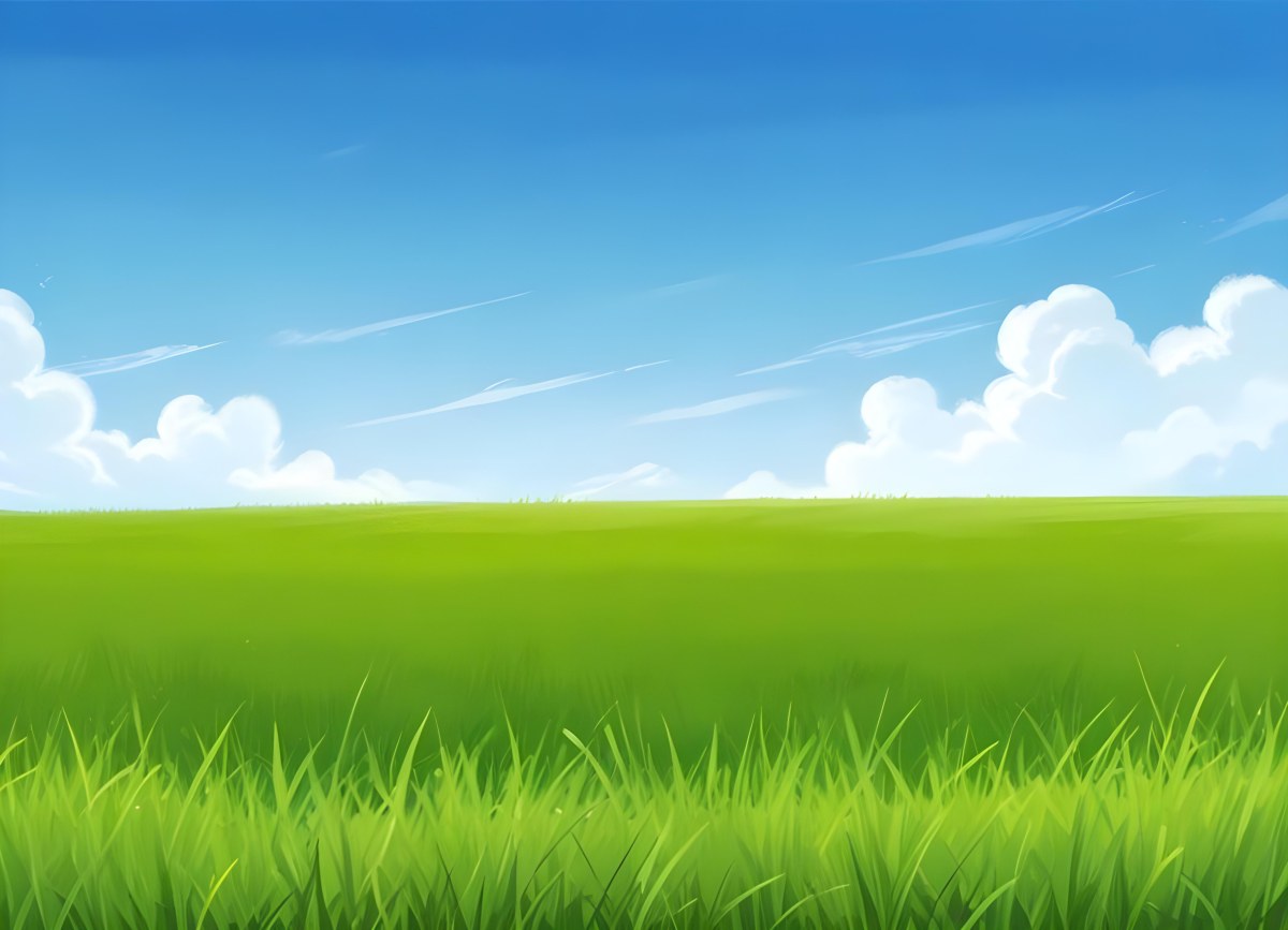 Green Grass Field With A Clear Blue Sky Some Clouds Sunny Day Bright Colors Cartoon Style Vibrant Peaceful Nature Outdoors 16 6731
