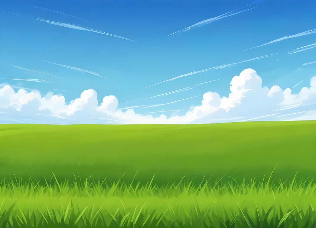 Green Grass Field With A Clear Blue Sky Some Clouds Sunny Day Bright Colors Cartoon Style Vibrant Peaceful Nature Outdoors 17 387b