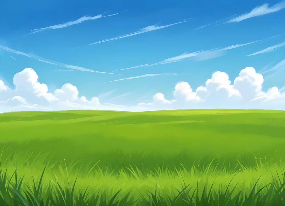 Green Grass Field With A Clear Blue Sky Some Clouds Sunny Day Bright Colors Cartoon Style Vibrant Peaceful Nature Outdoors 25 30ff