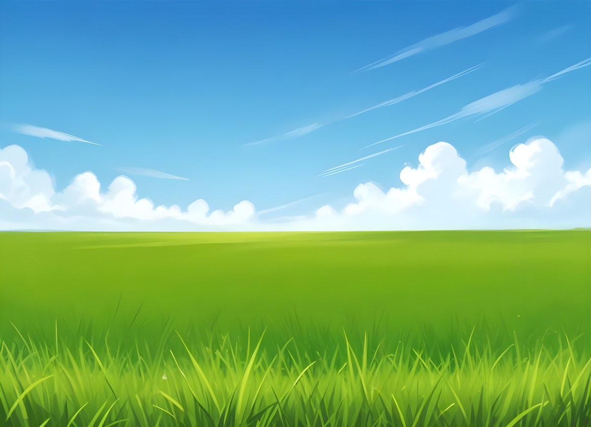 Green Grass Field With A Clear Blue Sky Some Clouds Sunny Day Bright Colors Cartoon Style Vibrant Peaceful Nature Outdoors 27 6380