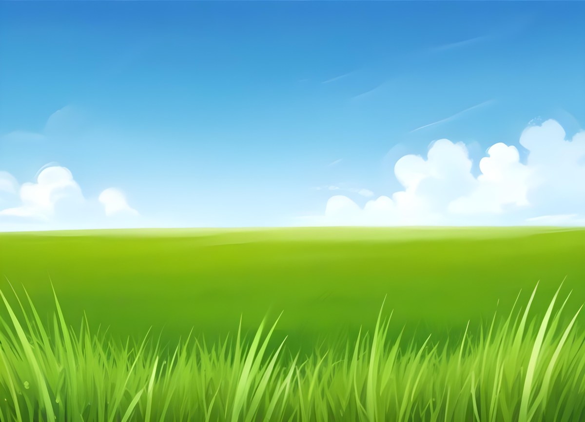 Green Grass Field With A Clear Blue Sky Some Clouds Sunny Day Bright Colors Cartoon Style Vibrant Peaceful Nature Outdoors 3 3a80