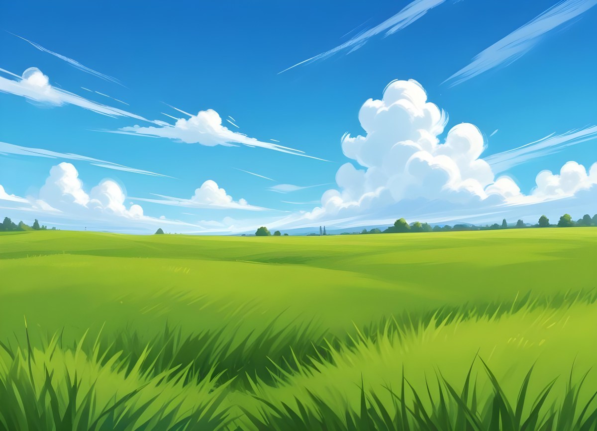 Green Grass Field With A Clear Blue Sky Some Clouds Sunny Day Bright Colors Cartoon Style Vibrant Peaceful Nature Outdoors 38 4a06