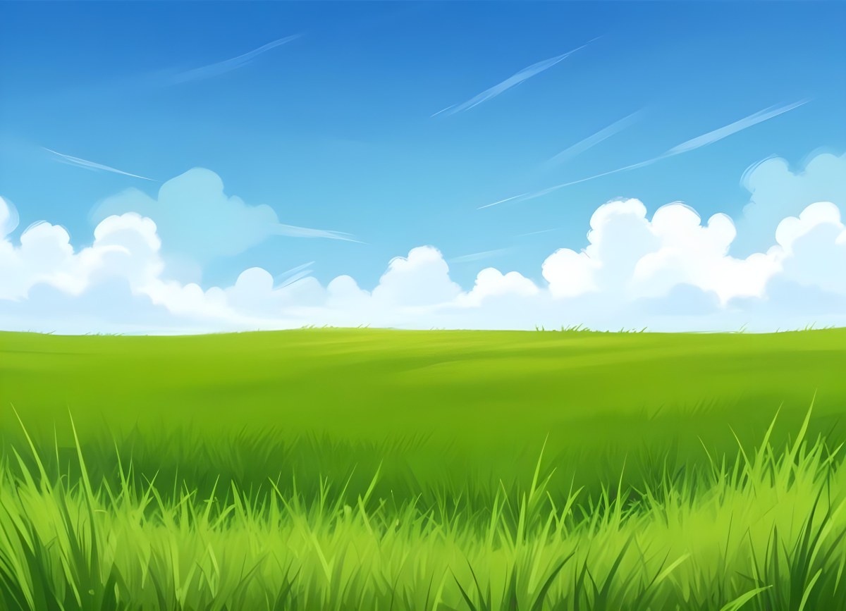 Green Grass Field With A Clear Blue Sky Some Clouds Sunny Day Bright Colors Cartoon Style Vibrant Peaceful Nature Outdoors 39 1695