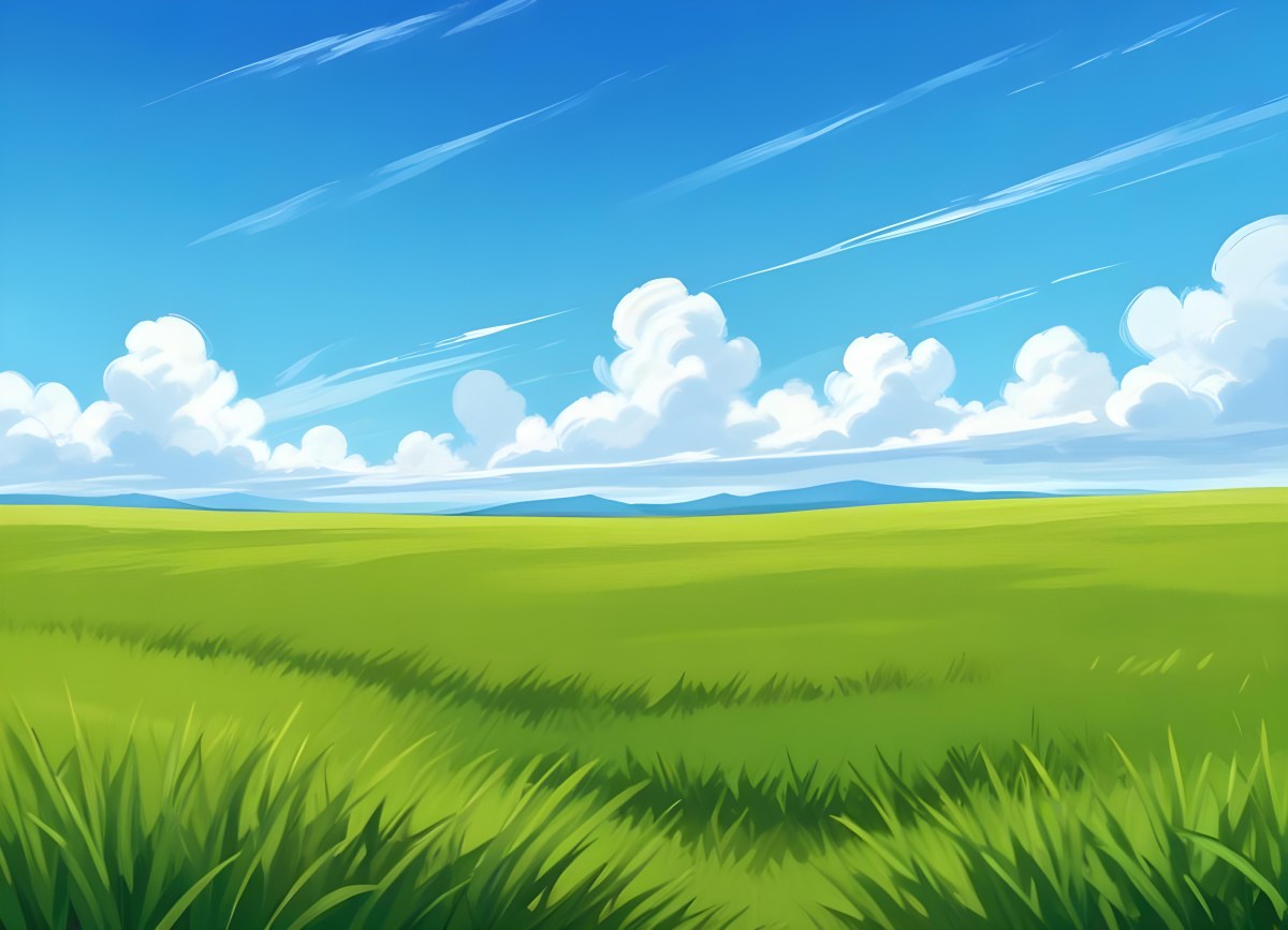 Green Grass Field With A Clear Blue Sky Some Clouds Sunny Day Bright Colors Cartoon Style Vibrant Peaceful Nature Outdoors 40 20fb