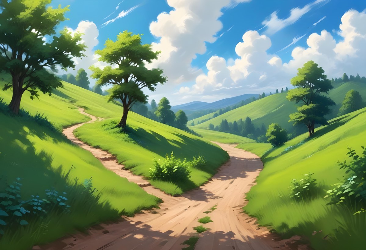 Green Grass Field With A Clear Blue Sky Some Clouds Sunny Day Bright Colors Cartoon Style Vibrant Peaceful Nature Outdoors 41 5d16
