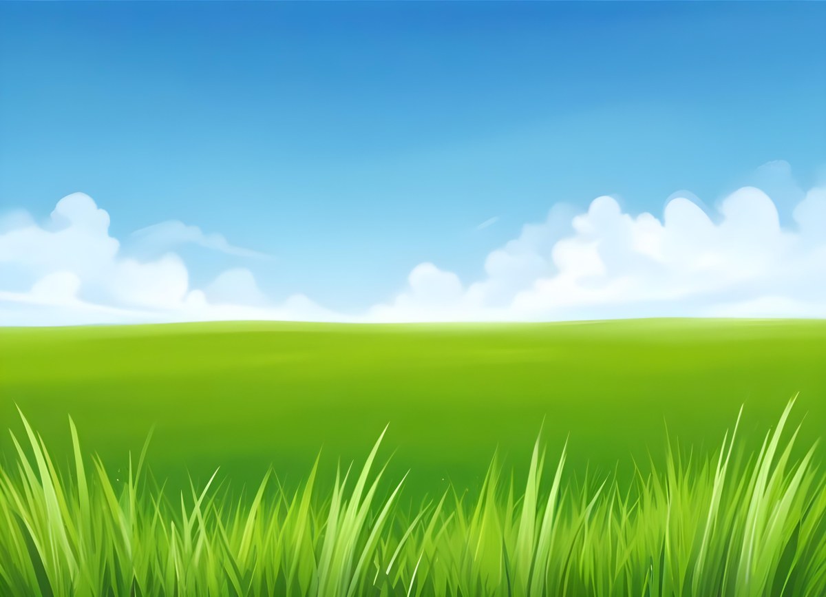 Green Grass Field With A Clear Blue Sky Some Clouds Sunny Day Bright Colors Cartoon Style Vibrant Peaceful Nature Outdoors 42 B595