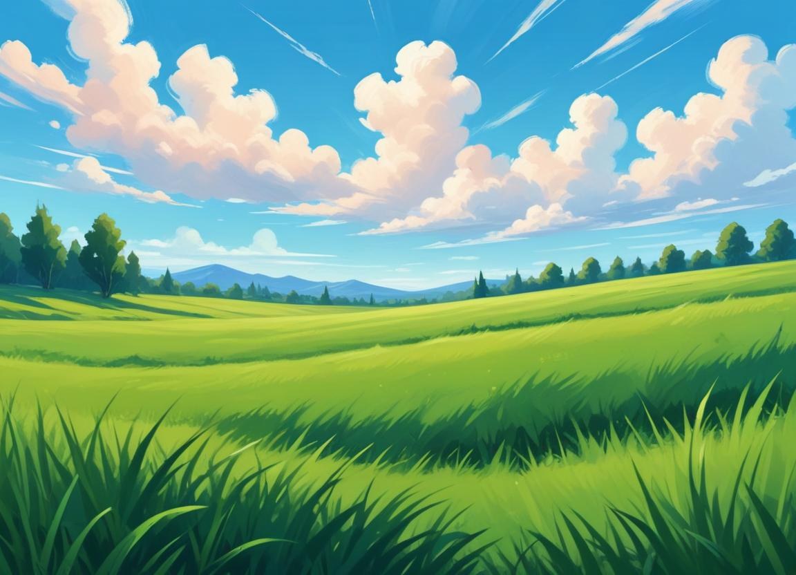 Green Grass Field With A Clear Blue Sky Some Clouds Sunny Day Bright Colors Cartoon Style Vibrant Peaceful Nature Outdoors 5 1916
