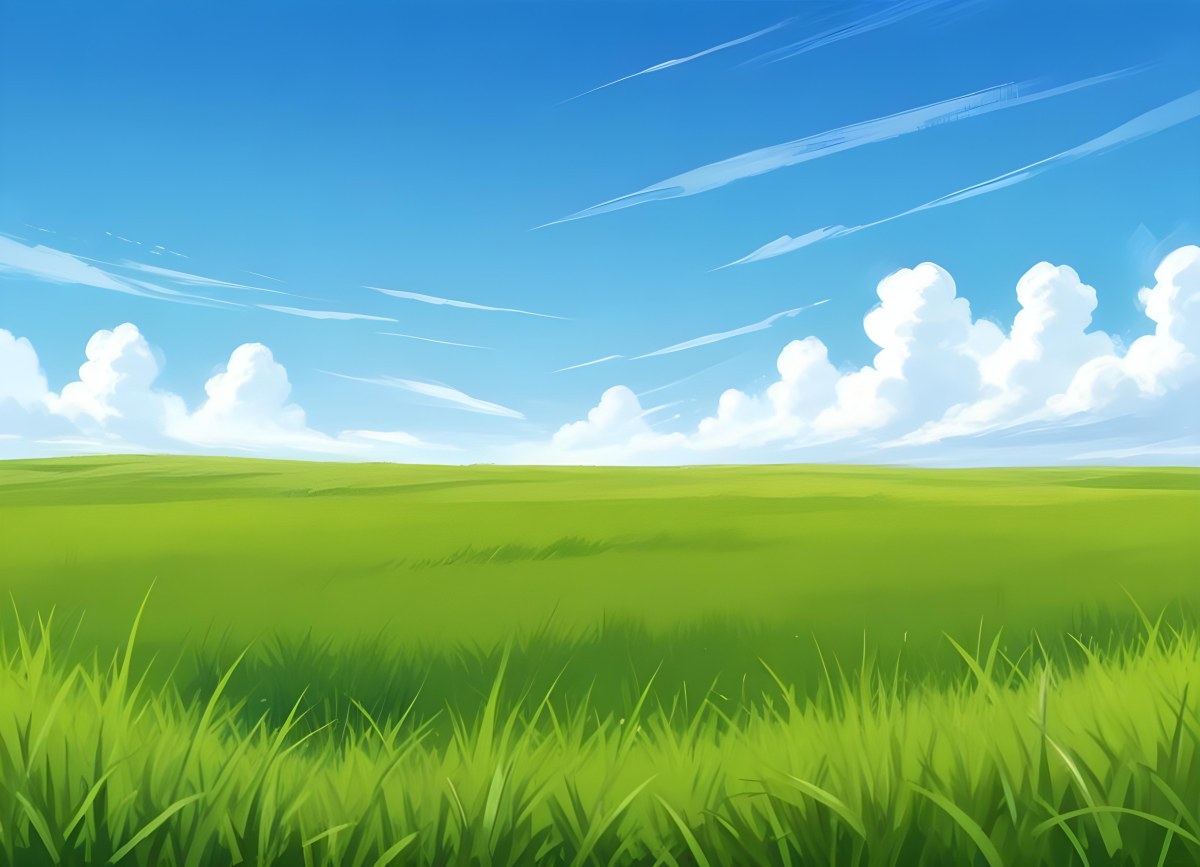 Green Grass Field With A Clear Blue Sky Some Clouds Sunny Day Bright Colors Cartoon Style Vibrant Peaceful Nature Outdoors 6 46d9