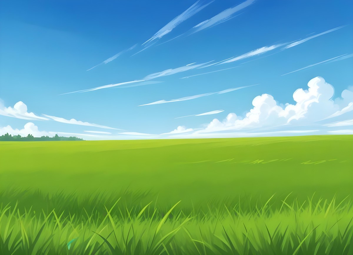 Green Grass Field With A Clear Blue Sky Some Clouds Sunny Day Bright Colors Cartoon Style Vibrant Peaceful Nature Outdoors 7 1a8e
