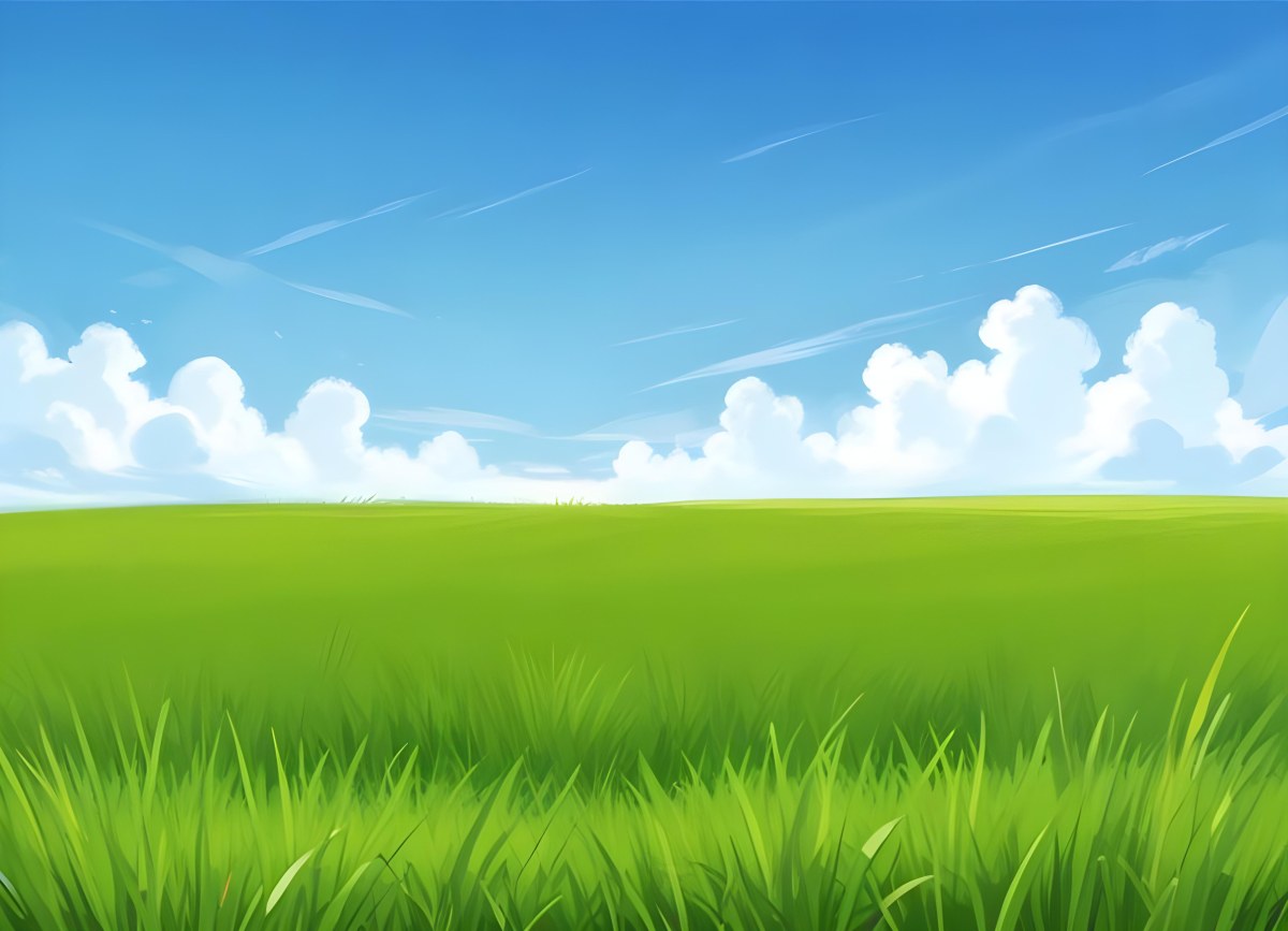 Green Grass Field With A Clear Blue Sky Some Clouds Sunny Day Bright Colors Cartoon Style Vibrant Peaceful Nature Outdoors 9 48fa