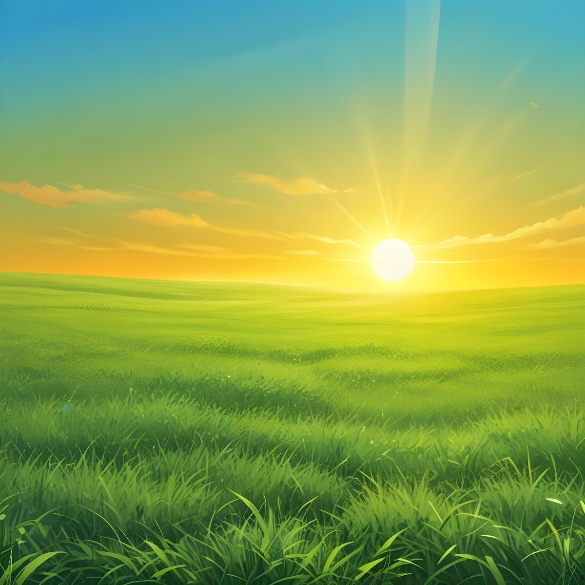 Green Grass Field With A Vibrant Green Color A Clear Blue Sky With A Bright Sun Shining Creating A Warm And Inviting Atmosphere Perfect For A Peaceful Day 13 A4db