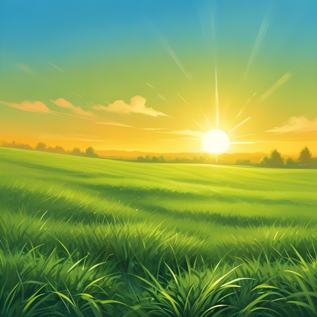 Green Grass Field With A Vibrant Green Color A Clear Blue Sky With A Bright Sun Shining Creating A Warm And Inviting Atmosphere Perfect For A Peaceful Day 17 C507