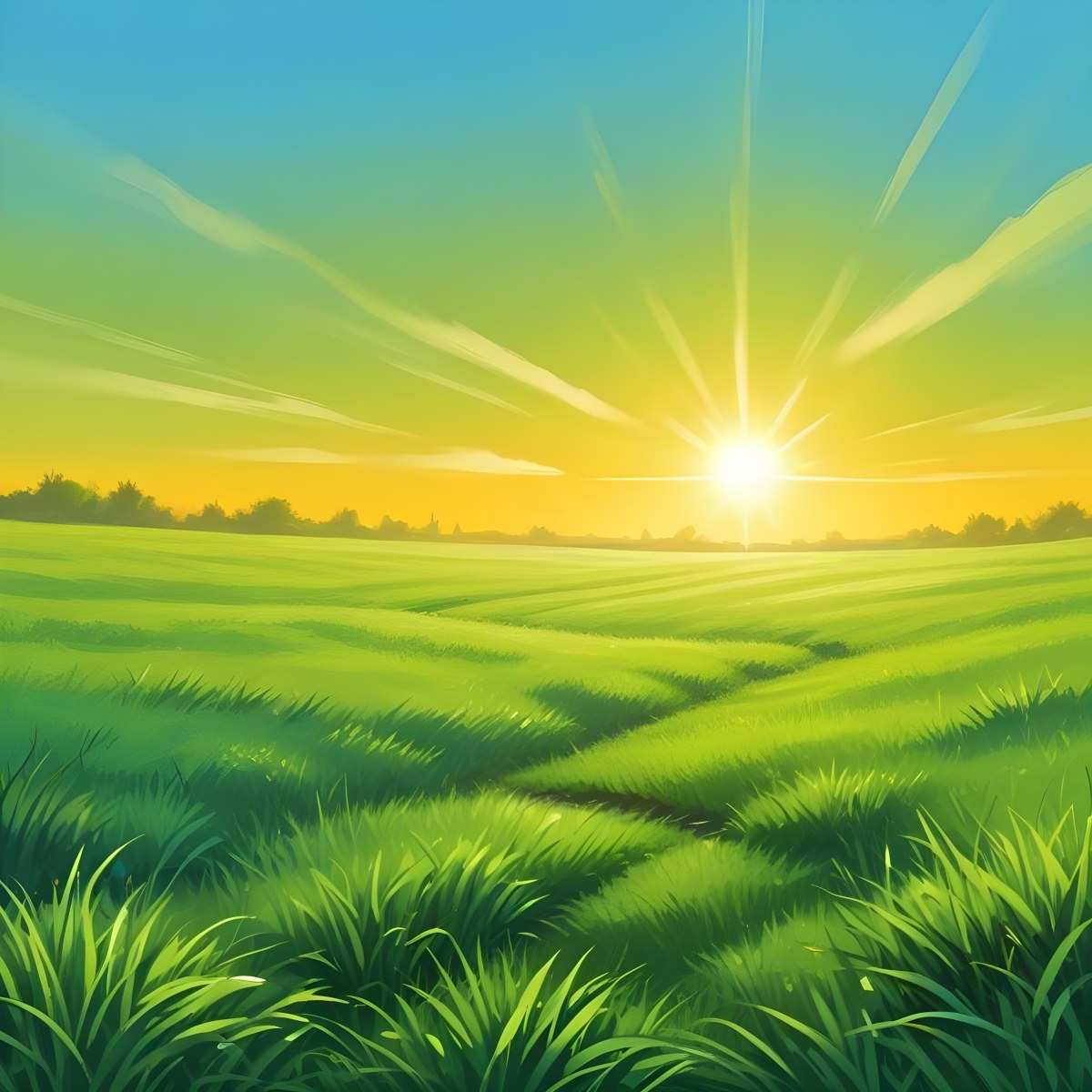 Green Grass Field With A Vibrant Green Color A Clear Blue Sky With A Bright Sun Shining Creating A Warm And Inviting Atmosphere Perfect For A Peaceful Day 21 36c1