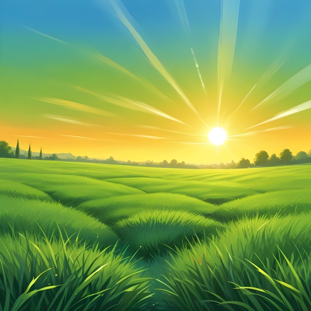 Green Grass Field With A Vibrant Green Color A Clear Blue Sky With A Bright Sun Shining Creating A Warm And Inviting Atmosphere Perfect For A Peaceful Day 22 De63