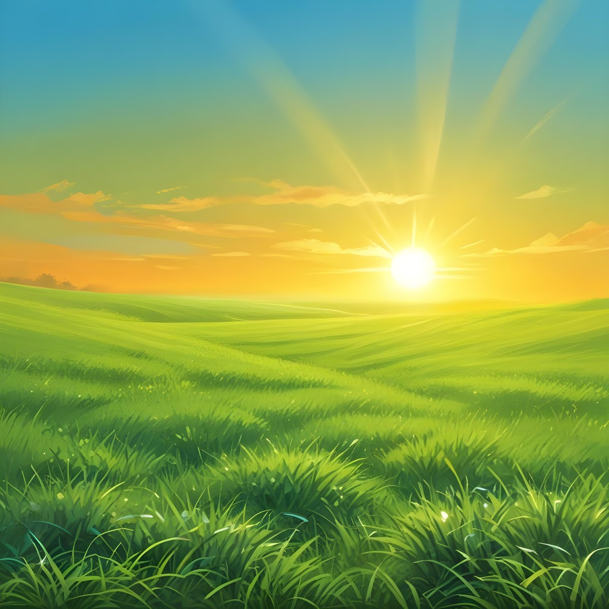 Green Grass Field With A Vibrant Green Color A Clear Blue Sky With A Bright Sun Shining Creating A Warm And Inviting Atmosphere Perfect For A Peaceful Day 31 B59f
