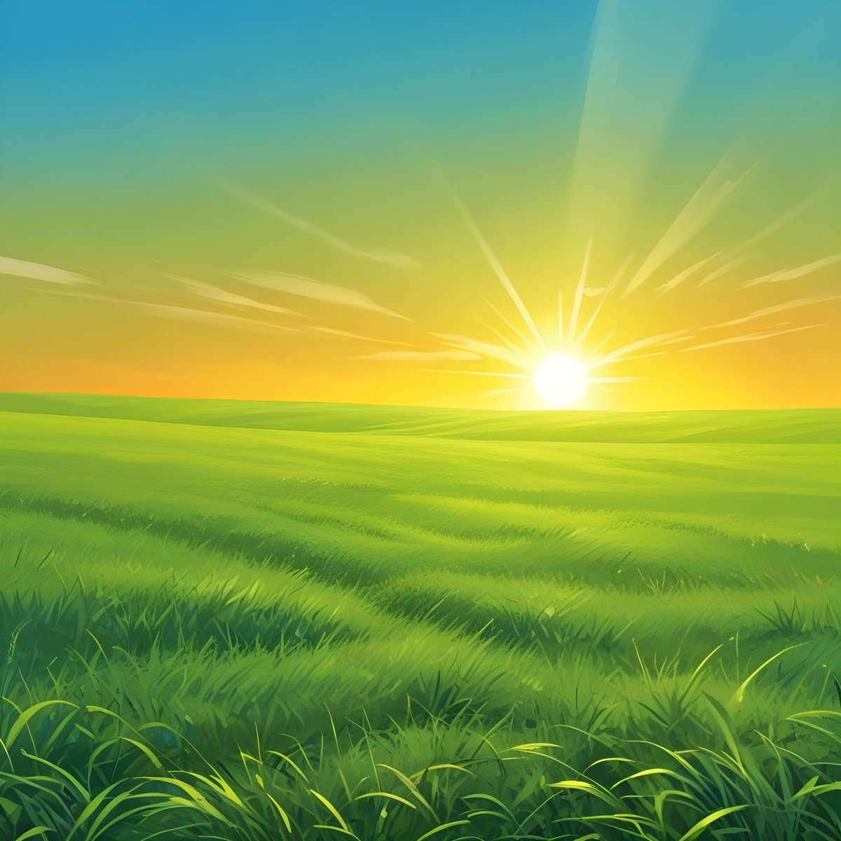 Green Grass Field With A Vibrant Green Color A Clear Blue Sky With A Bright Sun Shining Creating A Warm And Inviting Atmosphere Perfect For A Peaceful Day 33 7cfe