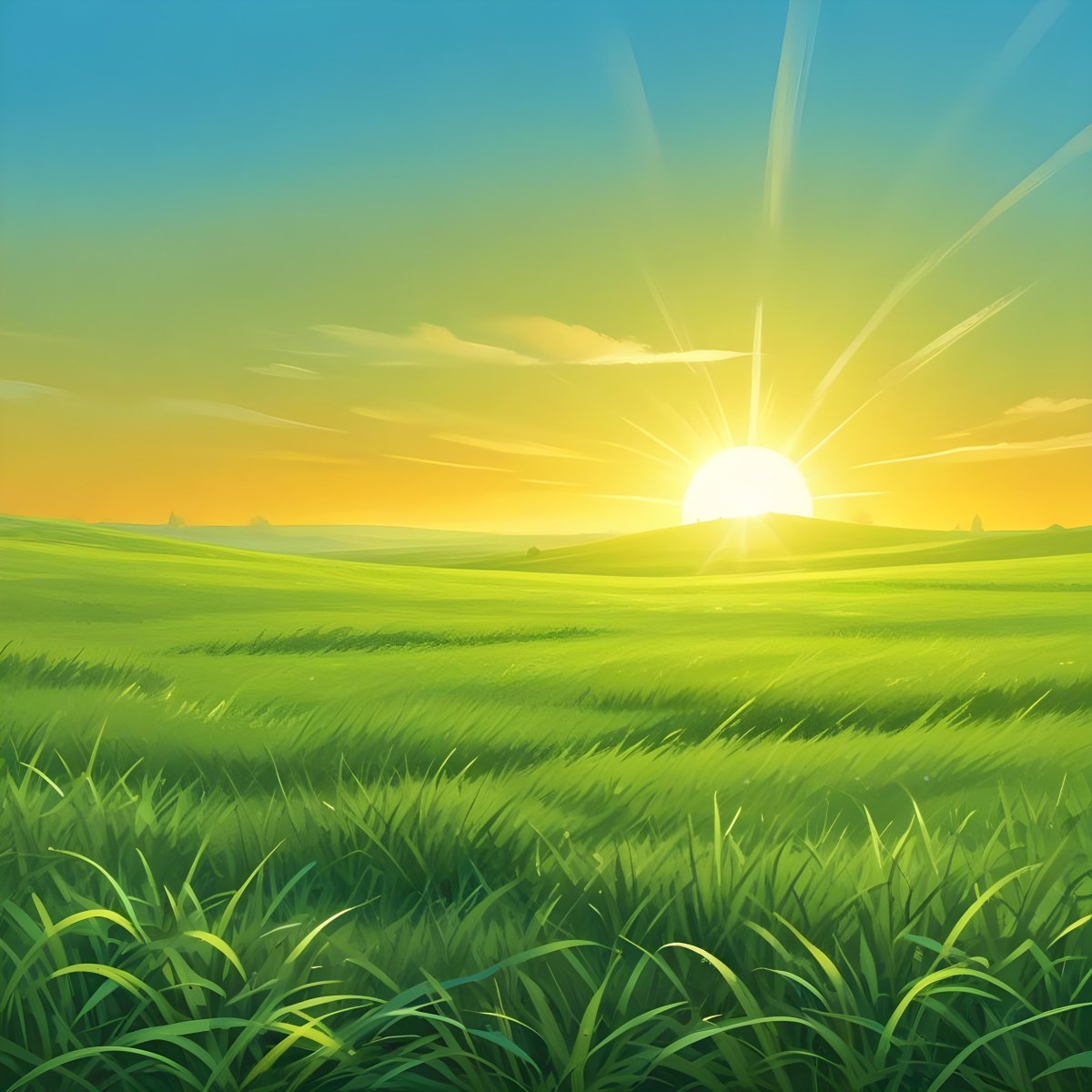 Green Grass Field With A Vibrant Green Color A Clear Blue Sky With A Bright Sun Shining Creating A Warm And Inviting Atmosphere Perfect For A Peaceful Day 35 A6d6