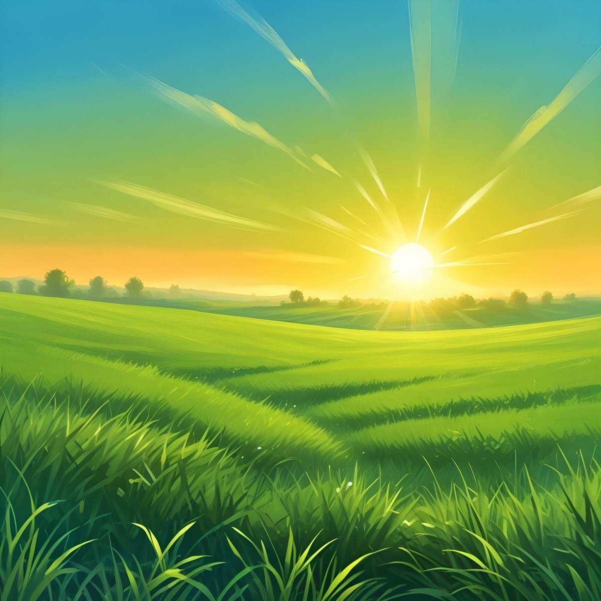 Green Grass Field With A Vibrant Green Color A Clear Blue Sky With A Bright Sun Shining Creating A Warm And Inviting Atmosphere Perfect For A Peaceful Day 36 57c2