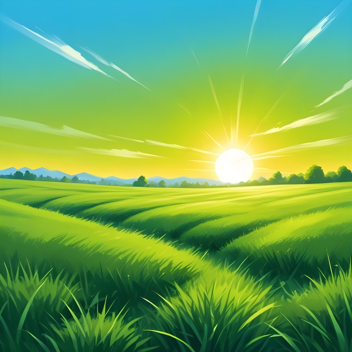 Green Grass Field With A Vibrant Green Color A Clear Blue Sky With A Bright Sun Shining Creating A Warm And Inviting Atmosphere Perfect For A Peaceful Day 4 85b9