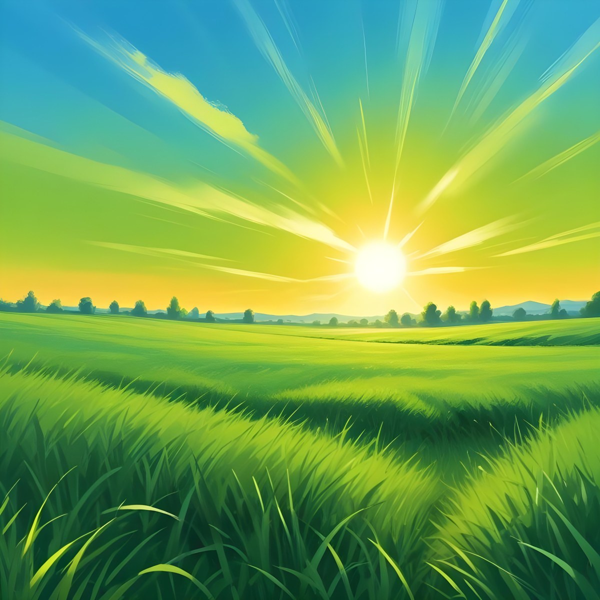 Green Grass Field With A Vibrant Green Color A Clear Blue Sky With A Bright Sun Shining Creating A Warm And Inviting Atmosphere Perfect For A Peaceful Day 5 9156