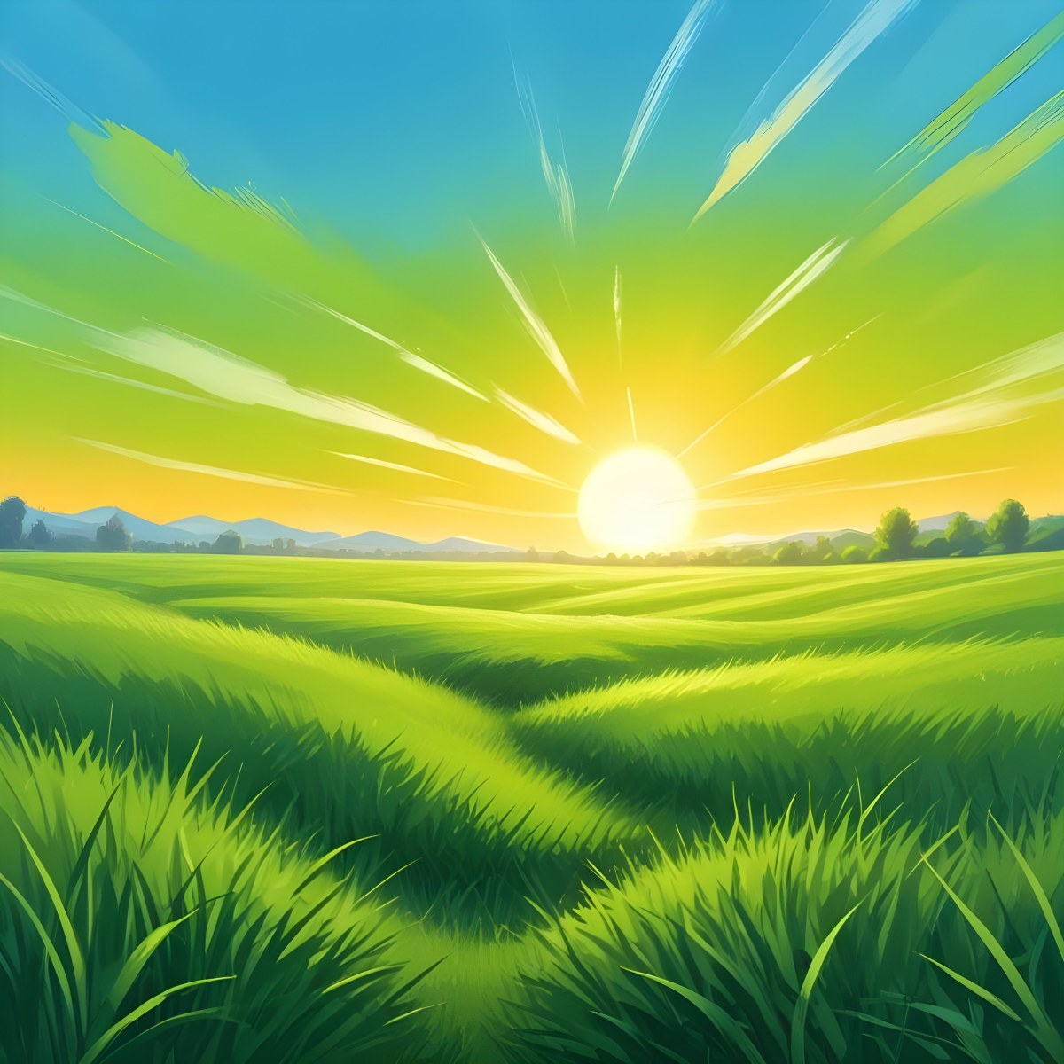 Green Grass Field With A Vibrant Green Color A Clear Blue Sky With A Bright Sun Shining Creating A Warm And Inviting Atmosphere Perfect For A Peaceful Day 7 89da