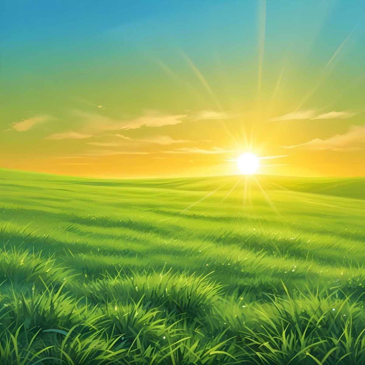Green Grass Field With A Vibrant Green Color A Clear Blue Sky With A Bright Sun Shining Creating A Warm And Inviting Atmosphere Perfect For A Peaceful Day 8 Bf83