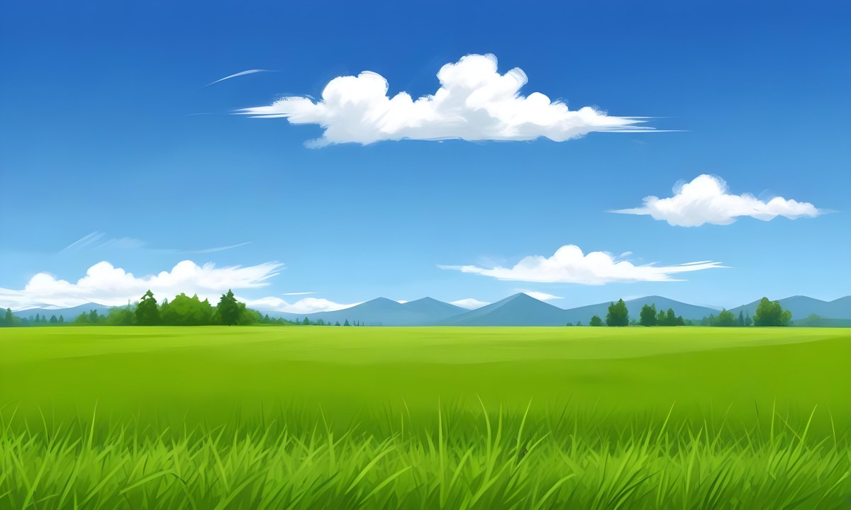 Green Grass Field With Some Grass In The Foreground Blue Sky With White Clouds Mountains And Trees In The Background 32 Df9d