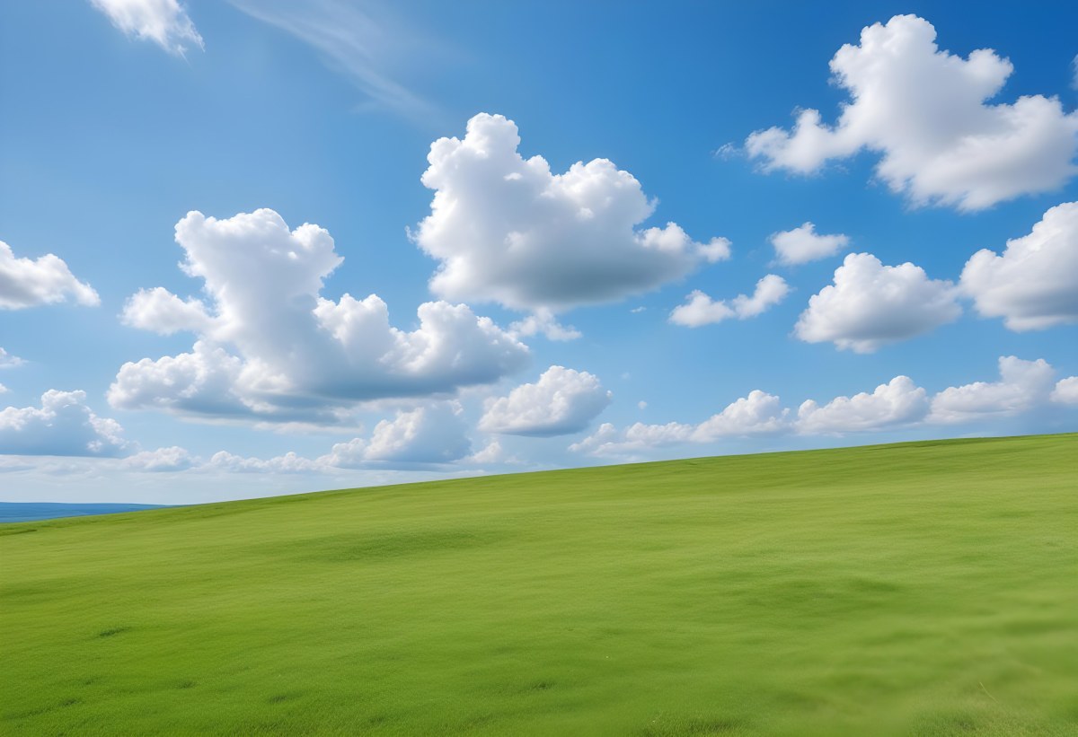 Green Grass Hill Under A Blue Sky With White Clouds Sunny Day Vibrant Colors Natural Light Clear Atmosphere Outdoor Setting Peaceful Scenery 23 1897
