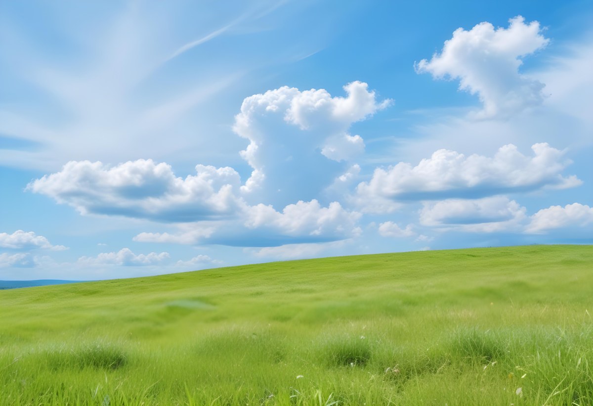 Green Grass Hill Under A Blue Sky With White Clouds Sunny Day Vibrant Colors Natural Light Clear Atmosphere Outdoor Setting Peaceful Scenery 3 B15b